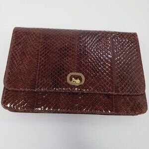 FRIZZONI FIRENZE Vintage Leather Snake Skin Brown Envelope Clutch Shoulder Bag